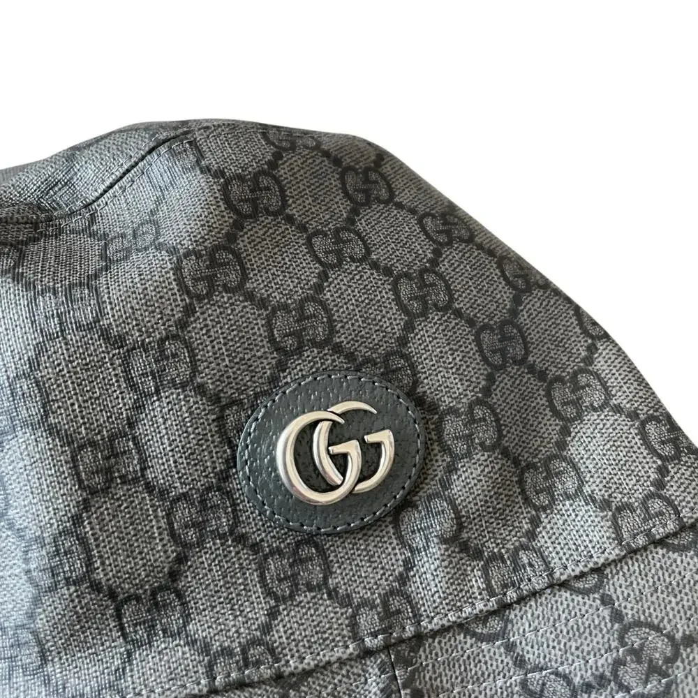 NEW Gucci GG Supreme Canvas Bucket Hat Grey Fedora Size M 58cm UNISEX Authentic